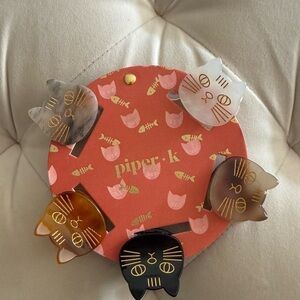 Piper K Cat-Shaped Hair Clips - Black, Gray, Brown, Cream